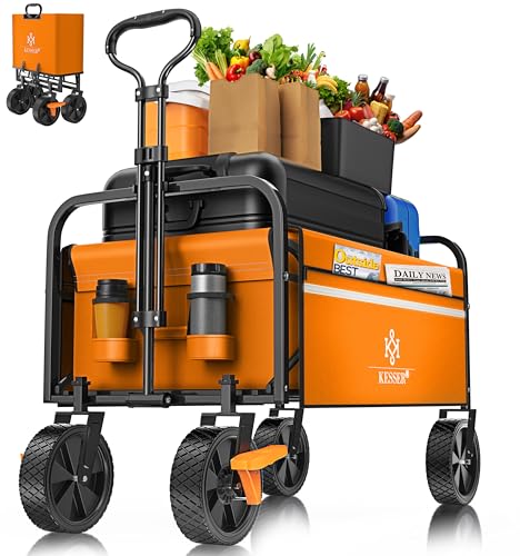 KESSER® - Carrinho dobrável de mão, carrinho de transporte, carro de dispositivos, inclui 2 bolsos de malha, bolso lateral e capa, dobrável, rodas de PVC de até 80 kg, carro de