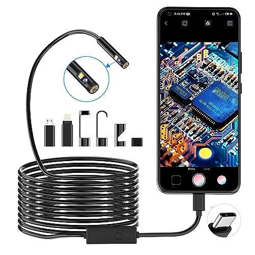 Pancellent Endoscópio de inspeção de cobra de lente dupla 1920P, boroscópio tipo C, câmara de alcance com 8 luzes LED para smartphone Android e iOS, iPhone, iPad, Samsung (5 M)