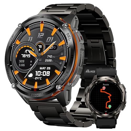 KOSPET Relógio inteligente homem GPS, aço inoxidável bateria longa duração relógio inteligente, 1,43 '' AMOLED 50ATM impermeável Smartwatch homem redondo com chamadas Bluetooth (2 correia)