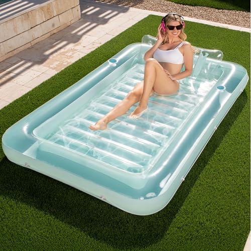 Sloosh Flutuador insuflável de bronzeamento para piscina, banheira bronzeada, para adultos, balsa para piscina, banhos de sol, bronzeamento, espreguiçadeira de piscina, flutuador de cama de bronzeado