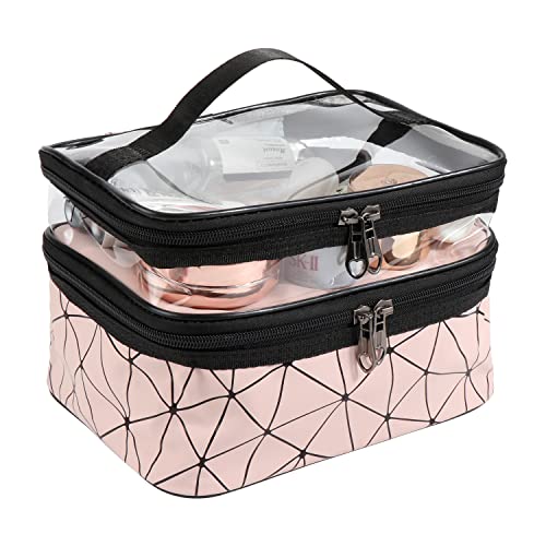 Saco de maquilhagem de viagem portátil bolsa de cosméticos precisa impermeável dupla camada organizador de artigos de toucador com fecho de correr para armazenamento de necessidades, ROSA, Moda