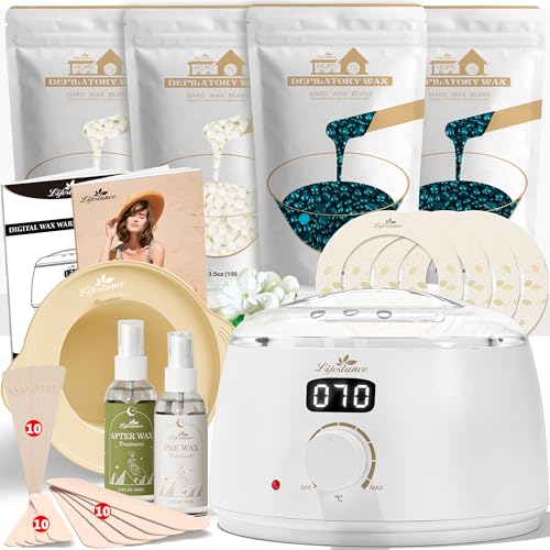 Lifestance L3 Aquecedor de cera de depilação digital profissional branco inclui 45 acessórios, uma tigela de silicone, aquecimento rápido máquina de depilação mulher tipo de cabelo, sobrancelhas,