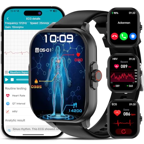 YYKY 2025 Novo relógio inteligente com ECG+HRV/, 2,01" Smartwatch com 24H medidor de pressão/pressão arterial/sonho, 100 modos desportivos pulseira atividade para Android iOS