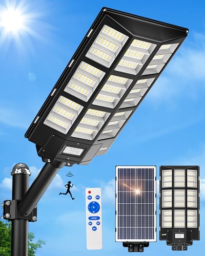 Ofuray Of-7200 W Lâmpadas solares exteriores, regulável 3000 K/4000 K/6500 K luz LED solar, potente foco solar exterior com sensor de movimento, IP67 impermeável lâmpada para jardim, pátio, garagens