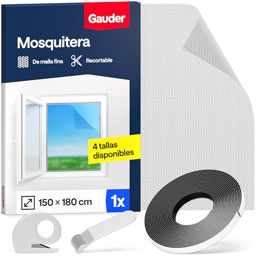 GAUDER Rede mosquiteira para janela, rede anti-insetos com fecho de gancho e laço, proteção autocolante contra mosquitos, malha auto-adesiva, 150 x 180 cm, preto)