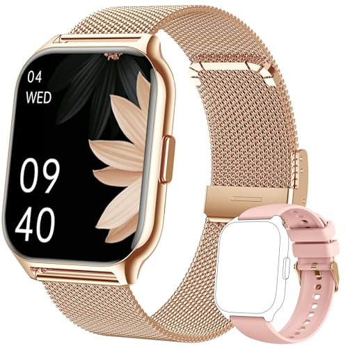 ZOSKVEE Relógio inteligente mulher, [duas correias] Bluetooth chamada e receber Whatsapp, Smartwatch desportivo com pressão arterial, 100 desportos, ritmo cardíaco, bricolage mostradores, para iOS