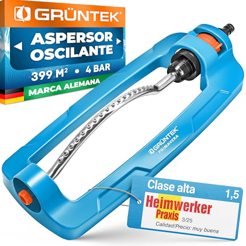 GRÜNTEK Aspersor de rega oscilante relva retangular - pulverizador turbo jardim, azul (superfície de rega 399 m2)