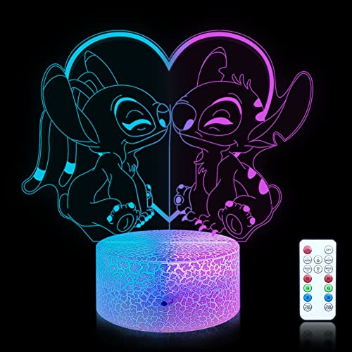 Shenjia Stitch Candeeiro de noite 3D com luzes LED RGB acrílicas que mudam de cor para decoração de quarto infantil