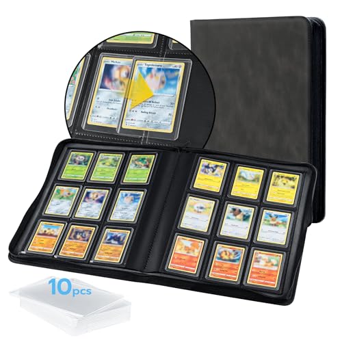 Tolesum Toploader Álbum de cartões colecionáveis 216 Toploader, 9 compartimentos, com 10 peças, 35PT Toploader 7,6 x 10,16 cm, pasta para cartões TCG, MTG, álbuns comerciais - Motif Vague preto