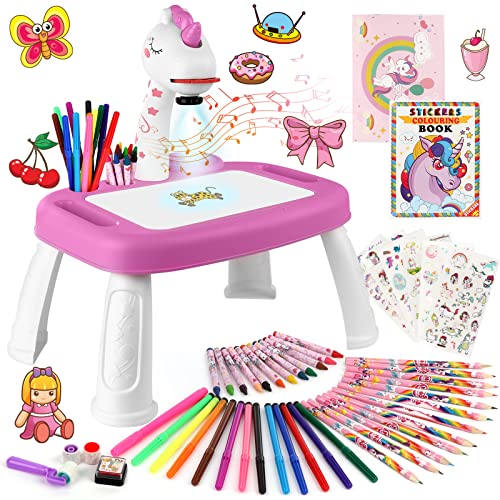 Brinquedos meninas presentes projetor de pintura infantil com 72 padrões projetor infantil com conjunto de pintura autocolantes unicórnios mesa de pintura infantil presentes unicórnio brinquedos 3 4 5