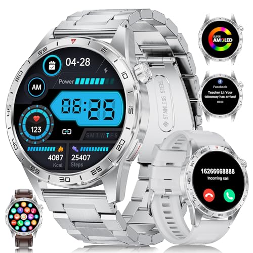 ESFOE Relógio inteligente homem com 3 correias, 1,43'' AMOLED Smartwatch homem com chamadas para Android iOS, IP68 impermeável 120 modos desportivos fitness watch com monitor de ritmo cardíaco/sonho