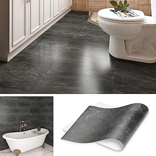 Livelynine Azulejos autocolantes casa de banho antracite cinzento 60 x 30 cm vinil cozinha azulejos mármore cinzento escuro impermeável autocolante parede cozinha 16 losetas vinil autocolantes chão