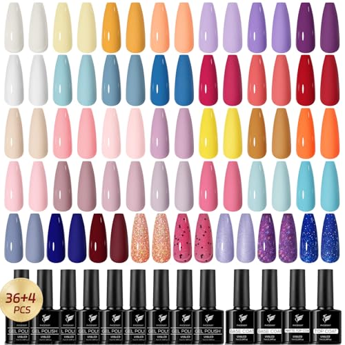 Phoenixy Vernizes semipermanentes para unhas, 36 cores, 72 efeitos, com base mate brilhante, vermelho azul roxo laranja, kit unhas semipermanentes, presente para mulher