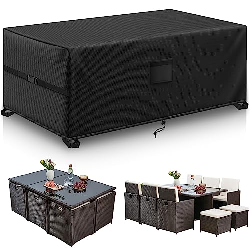 Kovshuiwe Cobertura impermeável para mesas retangular capa para móveis de jardim, cobertura de exterior capa protetora móveis mesas cadeiras sofá exterior 420D Oxford preto