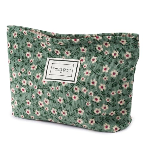Aucuu Neceser maquilhagem para mulher, sacos cosméticos de tecido de veludo com fecho de correr, necessidade de maquilhagem floral, necessidade de viagem portátil, multifuncional organizador de