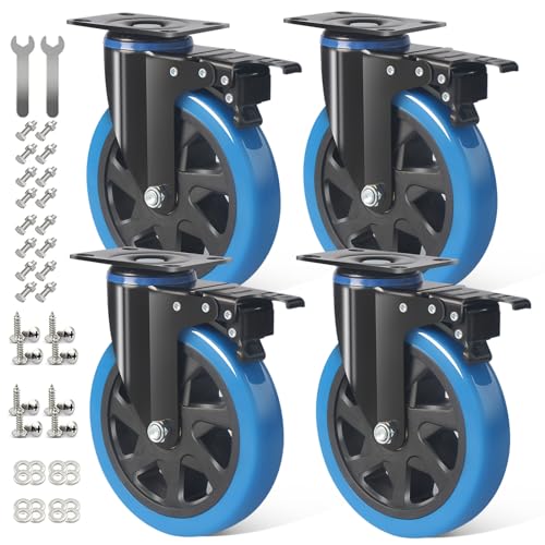 RRIUTO Rodas para móveis com travão, rodas giratórias de 150 mm roda pivotantes silencioso, rodas de placa industriais que não deixam marcas, rotação de 360 °, 4 rodas com parafusos até 1000 kg