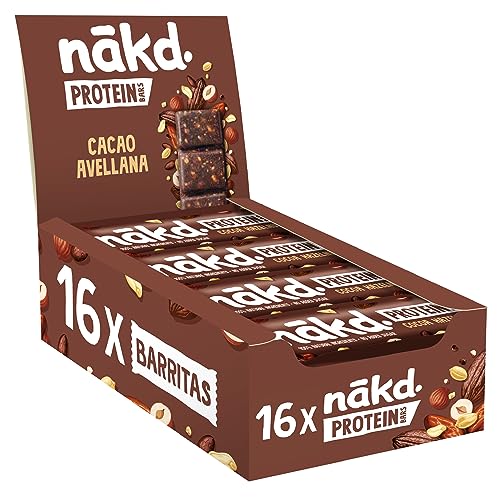 Nākd. Protein Cacau avelã | barras protetoras | 7 g de proteína de origem vegetal, 100% ingredientes naturais, sem açúcar adicionado, vegano, 16 x 45 g, 720 g