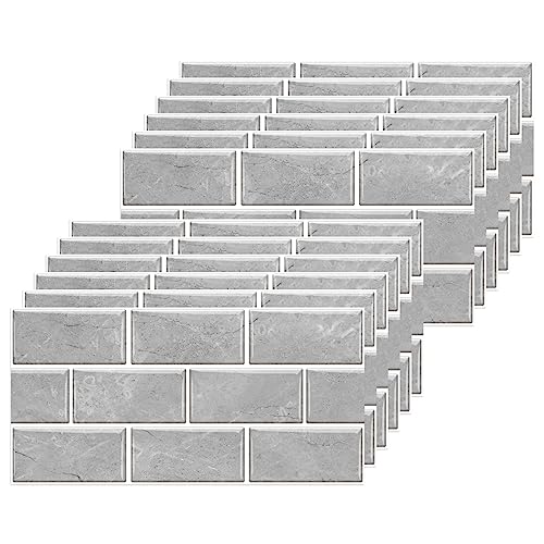 BUYBLIFE Cinzento azulejos autocolantes cozinha, 24 peças autocolantes de parede PVC 15 x 30 cm vinil parede vinil vinis de parede decorativos parede cozinha azulejos casa de banho vinil chão