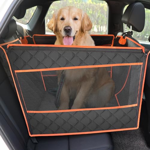 Pecute Assento de carro para cães XL 70 x 61 x 55 cm, assento de cão reforçado para cães médios e grandes, com 4 trelas de fixação para cães extra estáveis, caixa para cães médios para