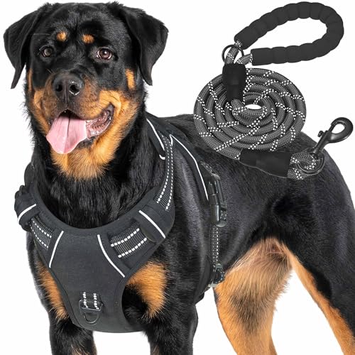 Haapaw Arnês tático resistente para cães grandes, arnês ajustável para animais de estimação, refletor, de fácil controlo, colete militar, arnês para cães de trabalho, grande, preto