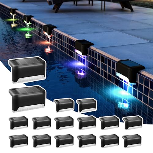 Solpex Pacote de 16 luzes solares impermeáveis para escadas ao ar livre, degraus, cercas, pátio, estrada (preto, mudança de cor)