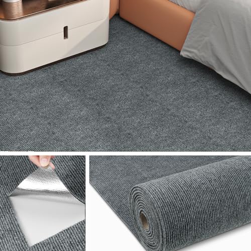 Livelynine Moqueta autocolante de chão cinzento claro antiderrapante tapete por metros para o chão de casa 60 x 400 cm resistentes tapete adesivo em rolo para o chão quarto sala de estar escritório