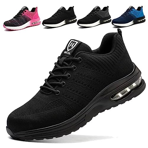 Sapatos de segurança para homem e mulher leves colchão de ar sapatilhas de trabalho com biqueira de aço respirável