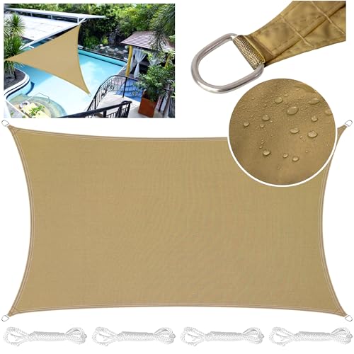 LEcylankEr Vela de sombra triangular retangular, toldo para exterior, terraço, impermeável, proteção UV, poliéster, tecido de sombra exterior, adequado para pátio, jardim, terraço (areia, 2 * 4 m)