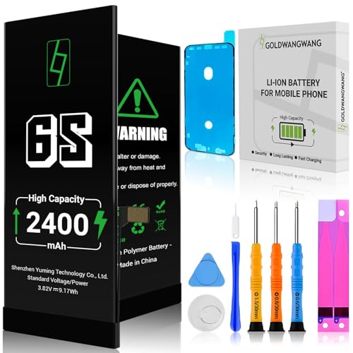 GOLDWANGWANG Bateria para iPhone 6S, 2400 mAh de alta capacidade, compatível com A1633 A1688 A1700, 0 ciclos, kit completo de reparação, certificado CE/RoHS/FCC