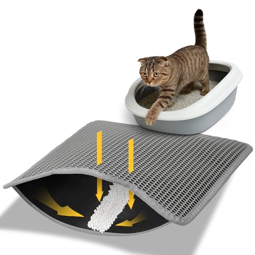 Conlun Tapete de areia para gato 58 x 42 cm, camada dupla, impermeável, resistente à urina, lavável, antiderrapante tapete areia gatos, cinzento