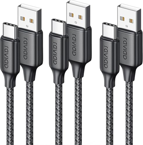 RAVIAD Cabo USB A USB C [3 Pack 2 M] Cabo USB C carregamento rápido 3.1A QC3.0 cabo USB tipo C carregador de nylon entrançado com iPhone 16 15 Pro Max, Galaxy S24/S23, Huawei P40/P30, Xiaomi, iPad