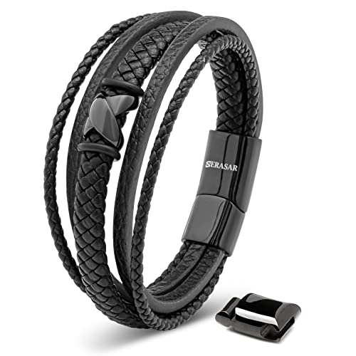 SERASAR Pulseiras de couro premium para homem | fecho seguro de aço inoxidável | três cores | caixa de jóias incluída