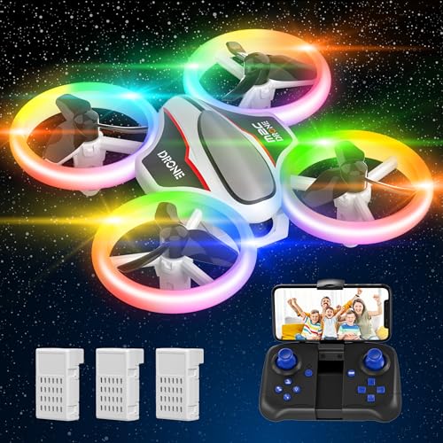 Mini drone para crianças com câmara 720P, drone Quadcopter com luzes coloridas e 3 baterias, automático, modo sem cabeça, 3D Flip, drone brinquedo presente para crianças e iniciantes