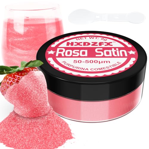 Purpurina comestível rosa acetinado - 100% purpurina comestível peças de reposição adornos comestíveis para bolos, chocolate, madalenas, coquetel, confeitaria, creme, etc. (8 g)