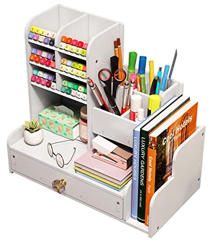 Organizador de mesa suporte para lápis, caixa de suporte de caneta de papelaria de escritório multifuncional para prateleira de armazenamento de material escolar de escritório em casa