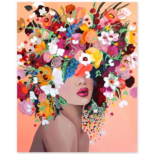 gelrovaled Pintar por NSJFS Adultos, DIY pintura por números, kit de pintura a óleo de tela DIY com pincéis, pigmento acrílico 40 x 50 cm, flor girl