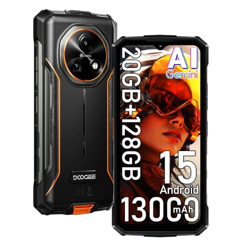 DOOGEE Fire 5 Pro 4G Móvel resistente, 20 GB + 128 GB/2TB, 13000 mAh 18 W Android 15 telemóvel inquebrável, 6,6''HD + 90 Hz, 13 MP+ 8 MP AI câmara, Hélio G81/IP68/NFC/OTG/OTG. 3 Plus Size /Face ID/GPS