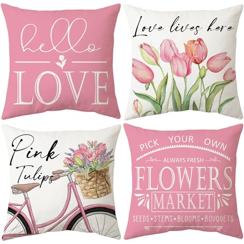 ARNTY Fronhas de almofada 45 x 45 cm, capas de almofada modernas, conjunto de 4 fronhas elegantes decorativas para sofá, carro, cama cadeiras (veludo tulipa)
