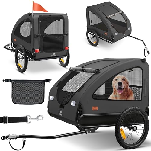 KESSER® Boxer 2 em 1, reboque para cães, cadeira de passeio para cães, reboque de bicicleta grande aprox. 250 l de volume. Incl. Bandeira e saco, lona Oxford 600D, máxima: 45 kg antracite / preto