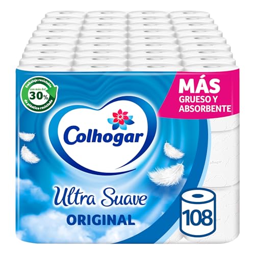 Colhogar Ultra macio original x 108 - papel higiénico branco de 2 camadas - 9 embalagens de 12 rolos, sem perfume
