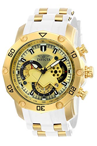 Invicta Pro Diver Relógio de quartzo em aço inoxidável com correia de silicone, branco, 26