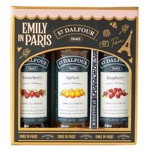 St. Dalfour Pack presente de marmeladas, edição Emily in Paris, 100% fruta, sem adição de açúcar, sem glúten – 3 x 284 g (morango/damasco/framboesa)