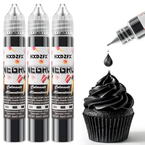 Colorante alimentar preto, 30 ml × 3 garrafas, corante alimentar de alta concentração Liquid Set para substituição, decoração de bolos, caramelos, bebidas, macarons, glaceados e cozinha