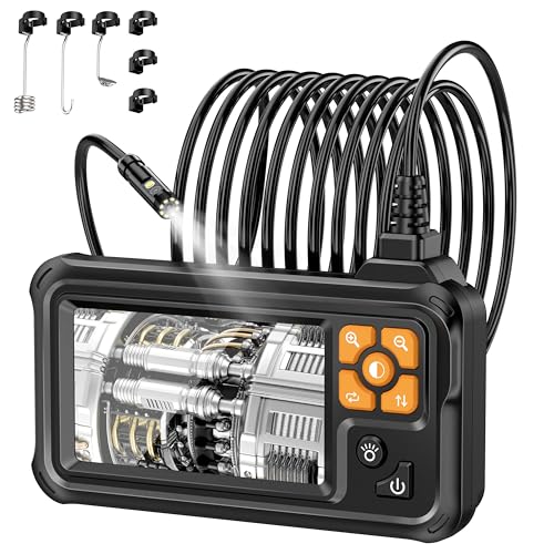 Boroscópio digital industrial de lente dupla 1080p, câmara de inspeção endoscópica IPS de 4,3 polegadas com esgoto de cobra impermeável IP67 de mão com 8 luzes LED, cabo