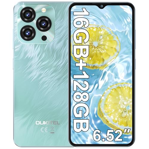 OUKITEL C3 2025 Telemóvel, 16 GB (4 12) RAM + 128 GB ROM/TF 1TB telemóveis livres, 6,52" Smartphone Android 14, bateria 5000 mAh móvel, câmara 13 MP, 4G Dual SIM/Face ID/GPS/3. 5 mm Jack - azul