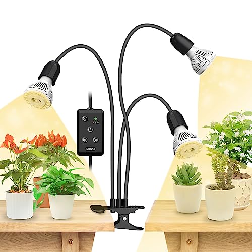 SANSI Candeeiro de cultivo plantas 450 W de espectro completo 4000 K, luzes de crescimento ajustável em altura com temporizador automático 4/8/12H para plantas de interior