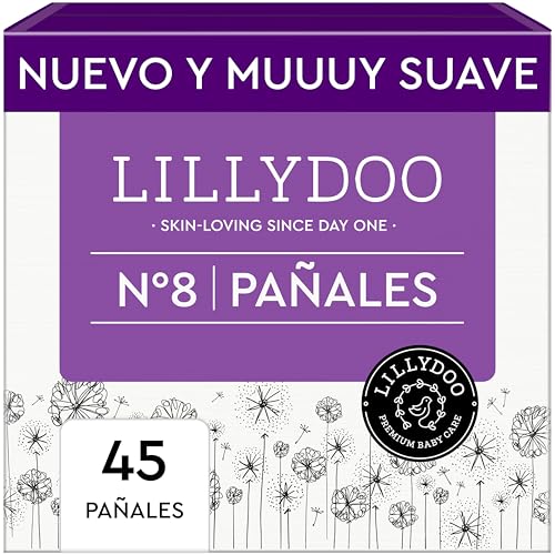 Fraldas LILLYDOO delicadas com a pele - tamanho 8 (17 kg), caixa de meio mês (45 unidades), proteção contra fugas, macias, sem perfumes ou loções e dermatologicamente testados