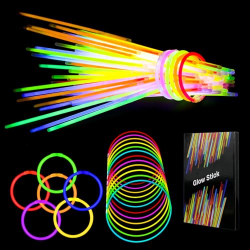Pulseiras luminosas fluorescentes - 100 barras luminosas e 100 conectores, Neon Kits para criar colares, festa de ano novo Natal casamento aniversário decoração presente para crianças adultos