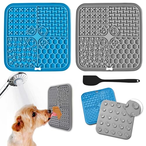 ROELLY Tapete para lamer cães 2 peças e 1 espátula de silicone, Lick Mat para cães e gatos, almofada para lamer cães, com ventosa sem BPA, para banho, alimentação e treino cães