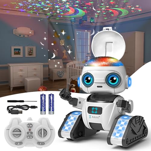 Robot brinquedos crianças, robô infantil recarregável com projetor estrelas infantis, sensor de gestos, música, brinquedos para crianças de 5 6 7 8 anos presente criança
